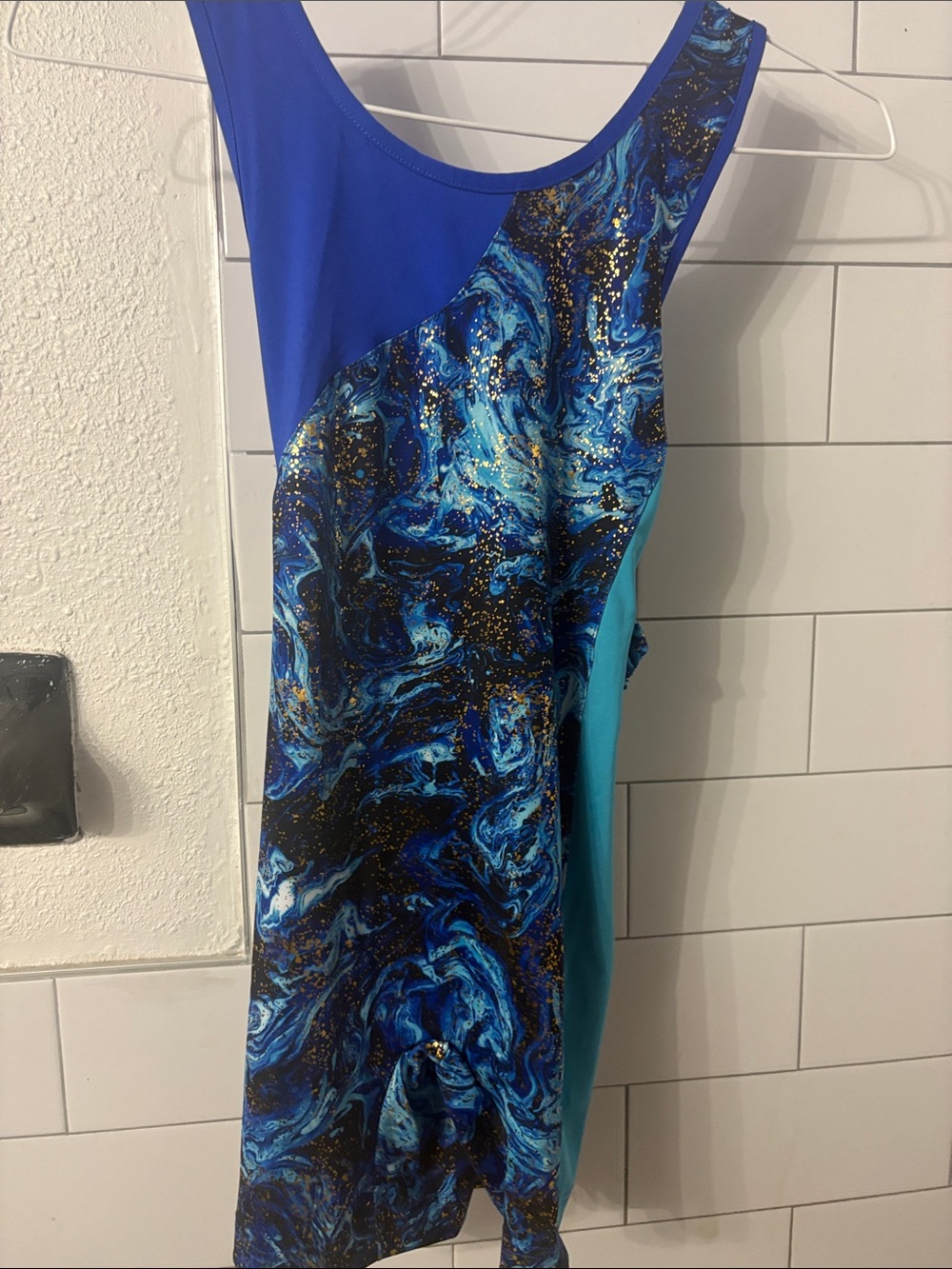 Danskin Now Gymnastic Blue Marble-Print One-Piece Dress Size L 10/12
